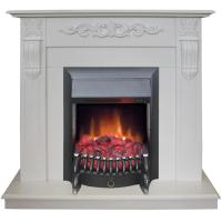 Электрический камин с эффектом живого огня Real-Flame Dominica STD/EUG WT с очагом Fobos s Lux BL/BR, Majestic s Lux BL/BR