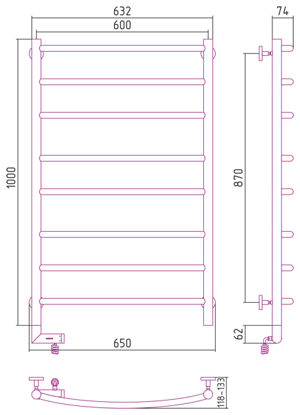 Электрический полотенцесушитель Сунержа Галант 2.0 1000х600 (00-5200-1060)
