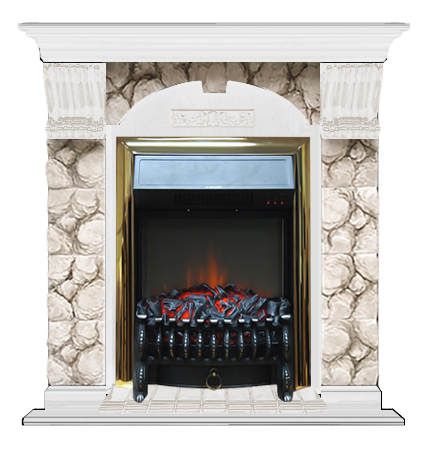Электрокамин с классическим очагом 2D Glenrich Арочный (Fobos BL,BR) камень-Карелия/цвет-Белый