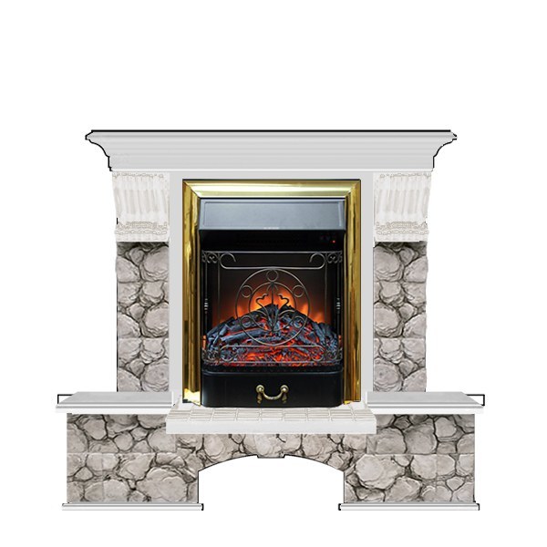 Камин электрический с эффектом живого пламени Glenrich Бостон К (Magestic BL,BR) камень-Карелия/цвет-Беленный дуб