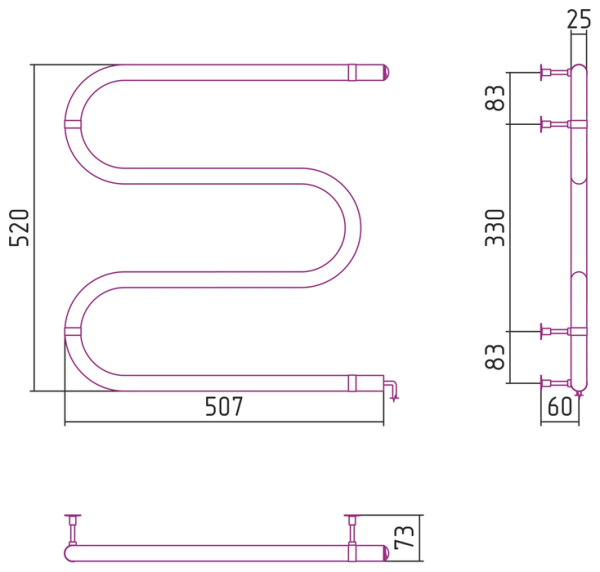 Электрический полотенцесушитель СТИЛЬЕ ЭПС №03 М-образный 500х500 (53 Вт)