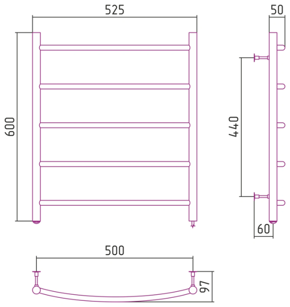 Электрический полотенцесушитель СТИЛЬЕ ЭПС Формат 40 П 600х500 (5) Г16