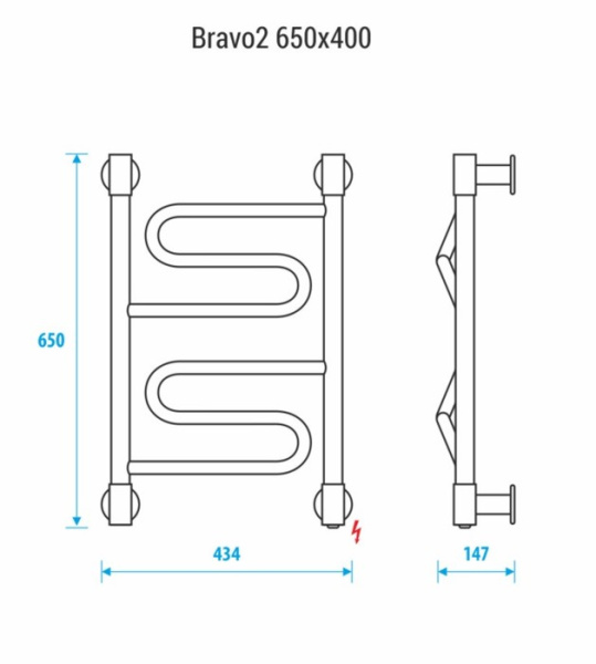Электрический полотенцесушитель Energy BRAVO2 650x400 RAL 9005 черный матовый