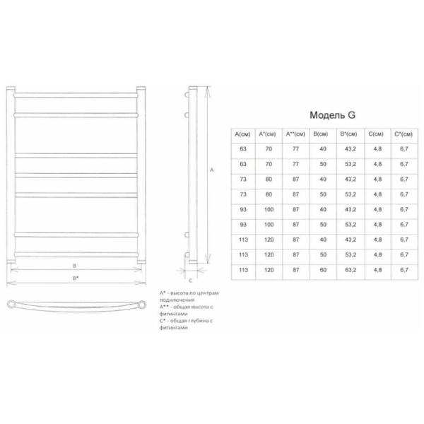 Электрический полотенцесушитель Двин G (1" - 1/2) 70/50 el