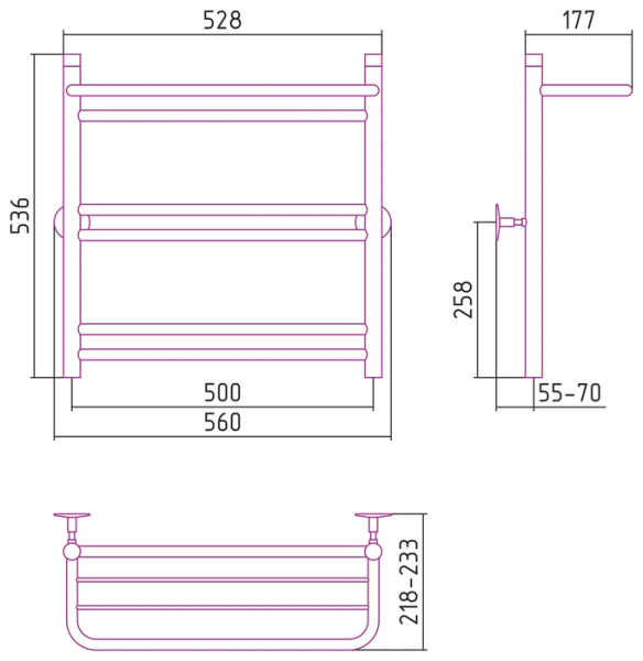 Водяной полотенцесушитель СТИЛЬЕ ПС Универсал-56 600х500 (Полка +1+2+2) П 18