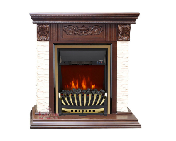 Электрокамин с классическим очагом 2D Royal Flame Luxemburg сланец бежевый темный дуб с очагом Aspen Black/Aspen Gold