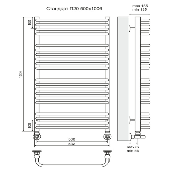 Водяной полотенцесушитель Terminus Стандарт П20 500х1000