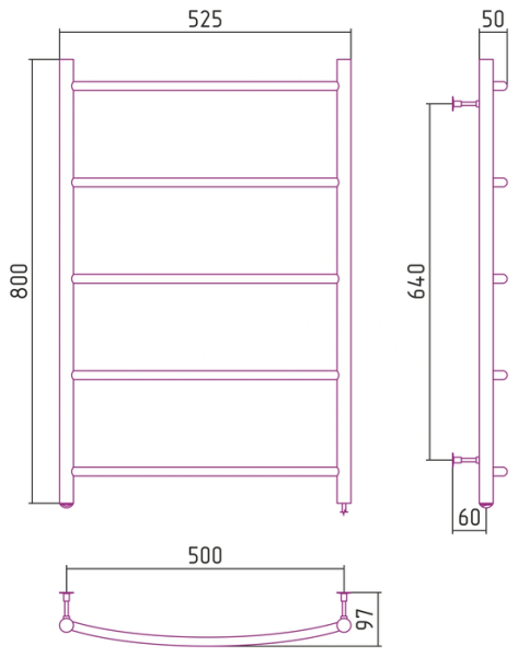 Электрический полотенцесушитель СТИЛЬЕ ЭПС Формат 40 П 800х500 (5) Г16