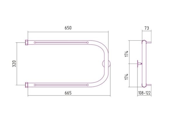 Водяной полотенцесушитель СТИЛЬЕ П-обр. 2П 320х650 резьба-сгон 1