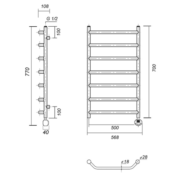 Электрический полотенцесушитель Domoterm Лаура П7 500*700 АБР ER