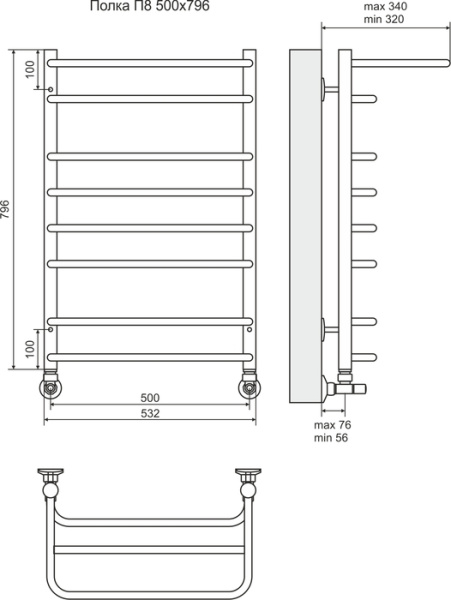 Водяной полотенцесушитель Terminus Полка П8 500х800
