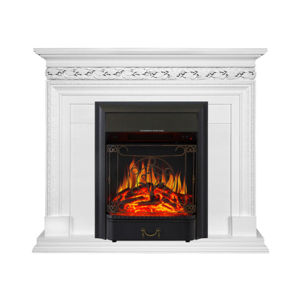 Электрокамин с классическим очагом 2D Royal Flame Valletta Белый с очагом Majestic FX Brass/Black