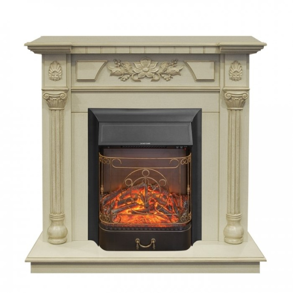 Электрокамин с классическим очагом 2D Real-Flame Dacota STD/EUG WT с очагами Fobos s Lux BL/BR, Majestic s Lux BL/BR