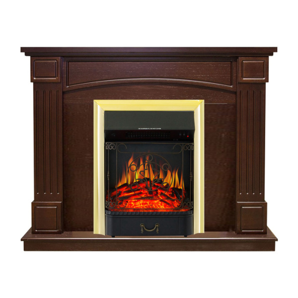 Электрокамин с классическим очагом 2D Royal Flame Boston Темный дуб с очагом Majestic FX Brass/Black