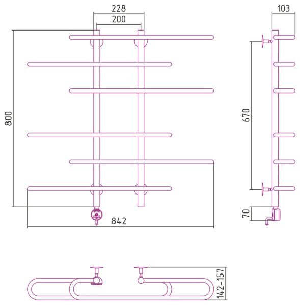 Электрический полотенцесушитель СТИЛЬЕ ЭПС Формат 15 ТЛ 800х900 (3+3) С18