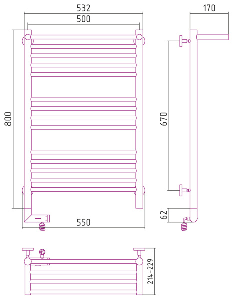 Электрический полотенцесушитель Сунержа Богема с полкой 2.0 800х500 (00-5206-8050)