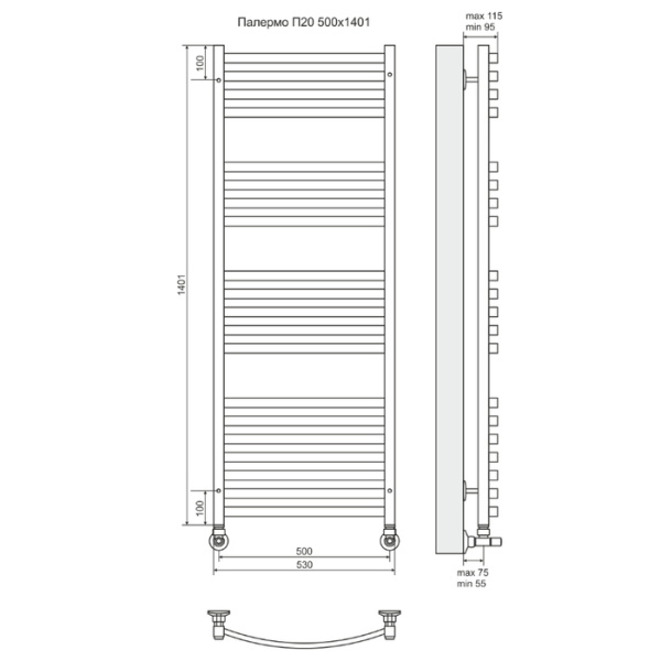 Водяной полотенцесушитель Terminus Палермо П20 500*1401