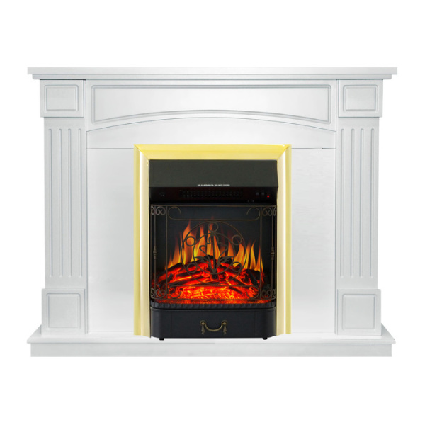 Электрокамин с классическим очагом 2D Royal Flame Boston Белый с очагом Majestic FX Brass/Black