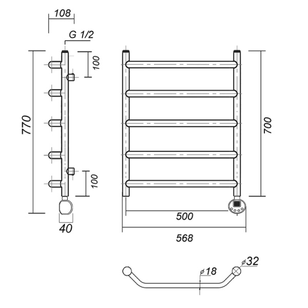 Электрический полотенцесушитель Domoterm Лаура П5 500*700 ER