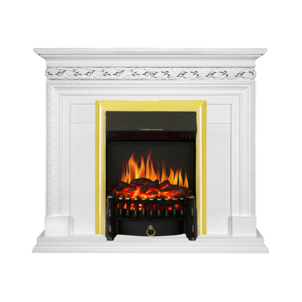Электрокамин с классическим очагом 2D Royal Flame Valletta Белый с очагом Fobos FX Black/Brass