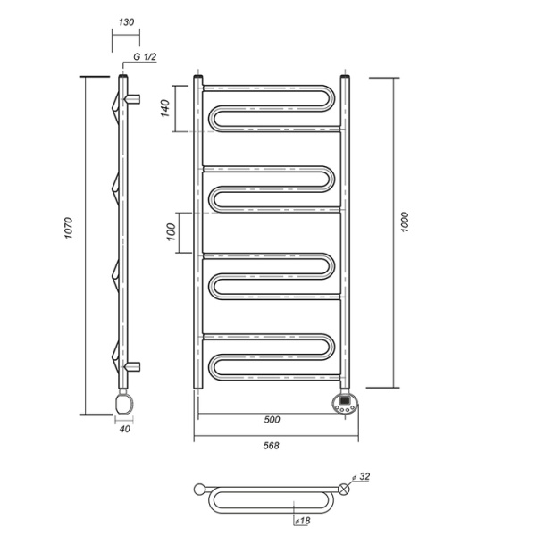 Электрический полотенцесушитель Domoterm Офелия П12 500*1000 ER