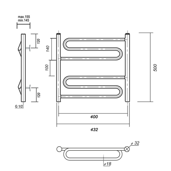 Водяной полотенцесушитель Domoterm Офелия П6 400x500