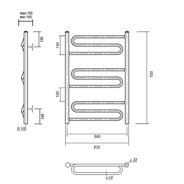Водяной полотенцесушитель Domoterm Офелия П9 500*700
