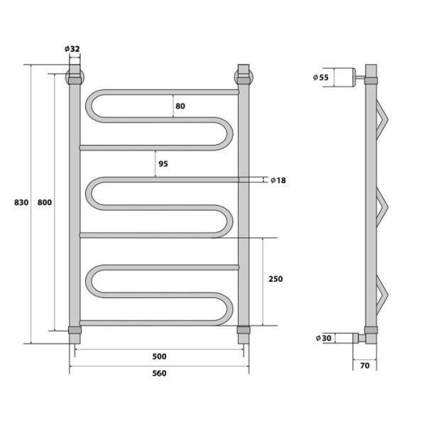 Водяной полотенцесушитель Energy Sonata 800x500