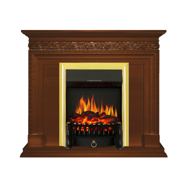 Электрокамин с классическим очагом 2D Royal Flame Valletta Орех с очагом Fobos FX Black/Brass