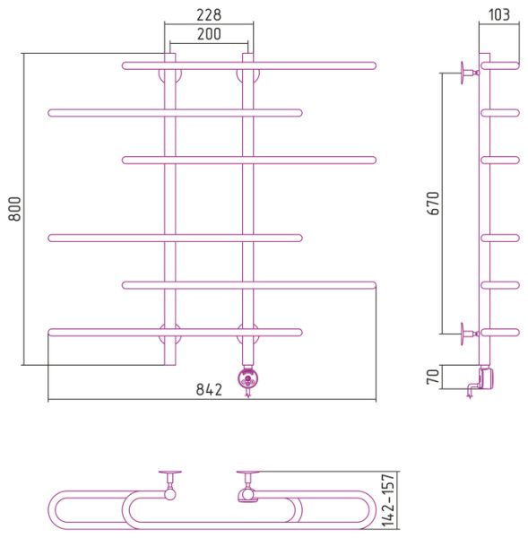Электрический полотенцесушитель СТИЛЬЕ ЭПС Формат 15 ТП 800х900 (3+3) С18