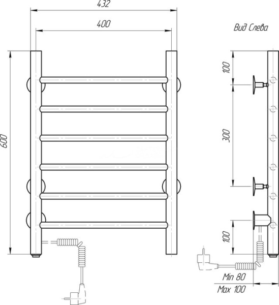 Электрический полотенцесушитель Domoterm DMT 109-6 40х60 ЧРН EK L