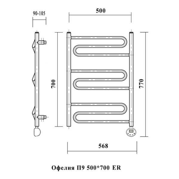 Электрический полотенцесушитель Domoterm Офелия П9 500*700 АБР ER