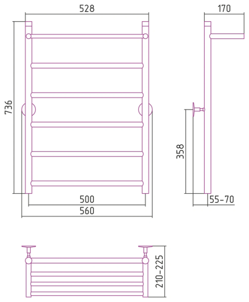 Водяной полотенцесушитель СТИЛЬЕ ПС Универсал-54 800х500 (Полка + 5) П 21