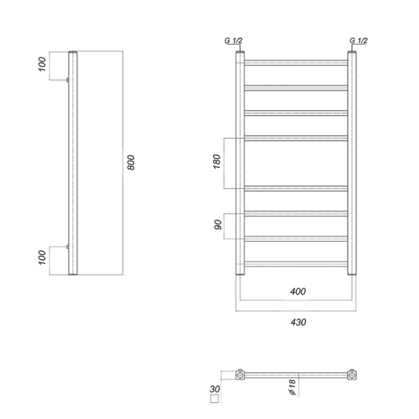 Водяной полотенцесушитель Domoterm Куба П8 400х800