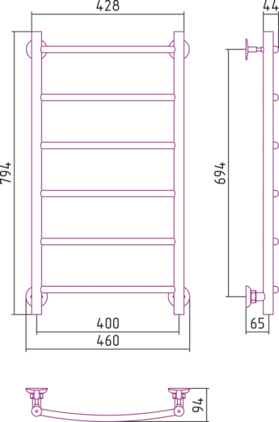 Водяной полотенцесушитель СТИЛЬЕ ПС Версия-Н2 800х400 (6) Г 18