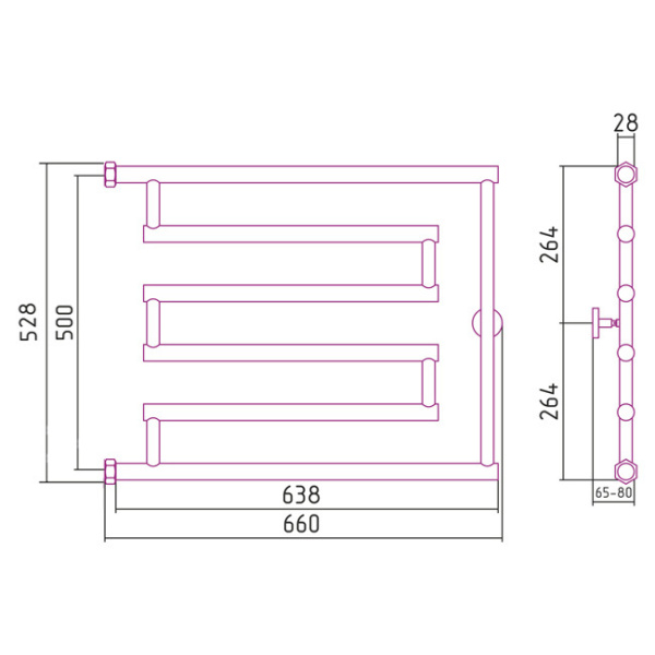Водяной полотенцесушитель Сунержа High-Tech model 'L' 500x650 (00-0052-5065)