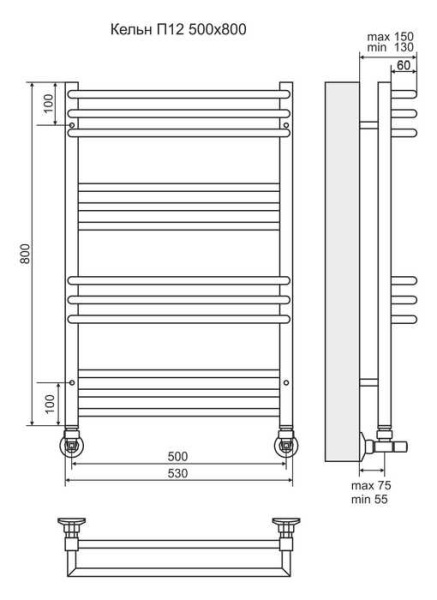 Водяной полотенцесушитель Terminus Кельн П12 500х800