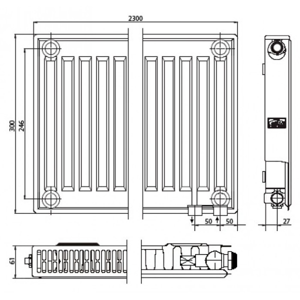 Стальной панельный радиатор Тип 11 Kermi FTV(FKV) 11 500x700