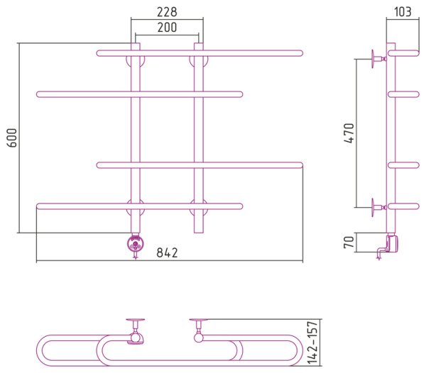 Электрический полотенцесушитель СТИЛЬЕ ЭПС Формат 15 ТЛ 600х900 (2+2) С18