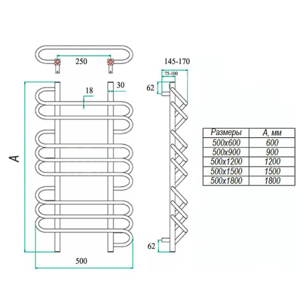 Водяной полотенцесушитель Grota Rivolo 500x1200