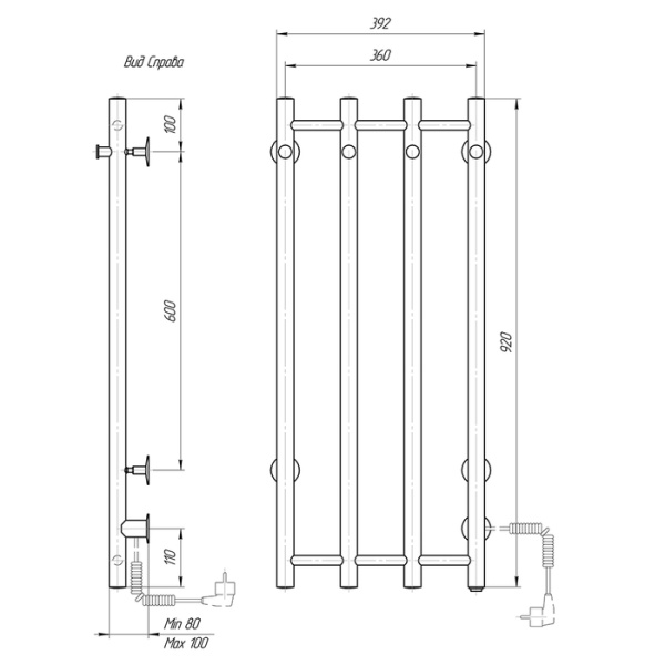 Электрический полотенцесушитель Domoterm DMT 109-V4 36x92 ЧРН EKR