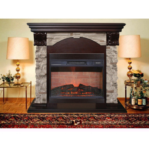 Электрокамин с широким очагом 2D Real-Flame Dublin ROCK STD/EUG/24 AO с очагом Irvine 24