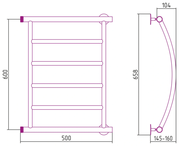 Водяной полотенцесушитель СТИЛЬЕ ПС Минор 0602 600х500 (4) Г