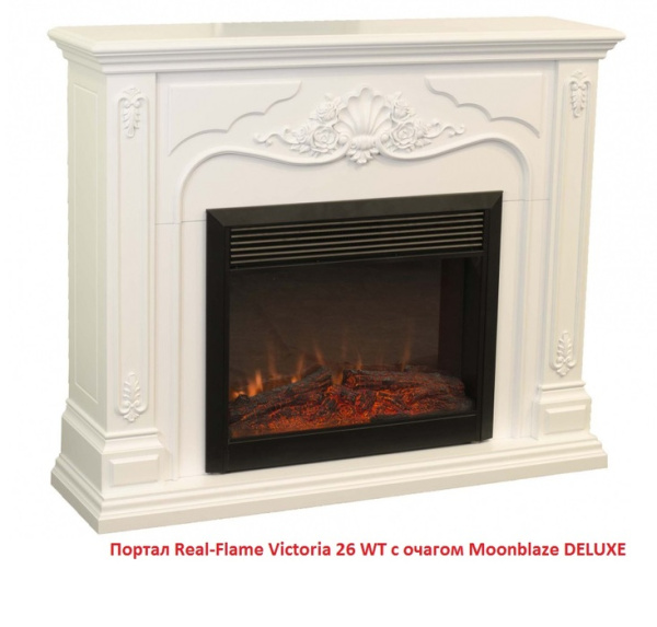 Электрокамин с широким очагом 2D Real-Flame Victoria 26 WT с очагом Moonblaze