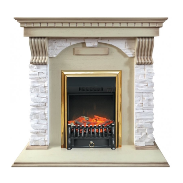 Электрокамин с классическим очагом 2D Royal Flame Dublin арочный сланец крем с очагом Fobos (Слоновая кость)