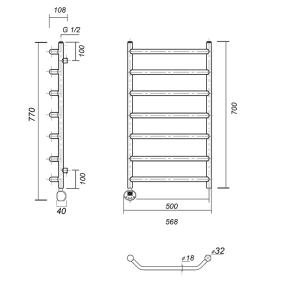 Электрический полотенцесушитель Domoterm Лаура П7 500*700 EL