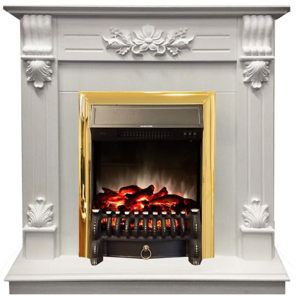 Электрокамин с классическим очагом 2D Real-Flame Ottawa STD/EUG WT с очагами Fobos s Lux BL/BR, Majestic s Lux BL/BR