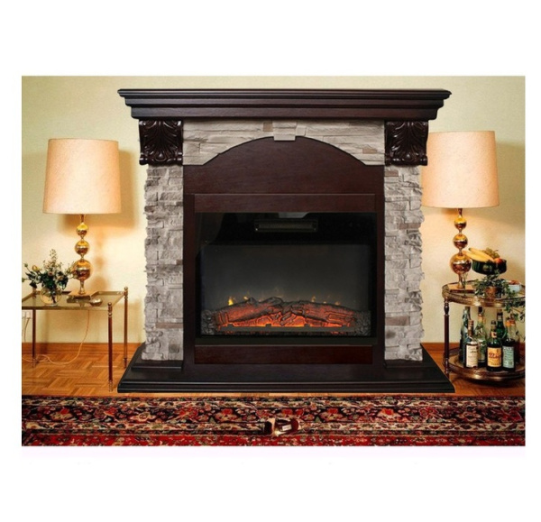 Электрокамин с широким очагом 2D Real-Flame Dublin ROCK STD/EUG/24 AO с очагом Kendal 24