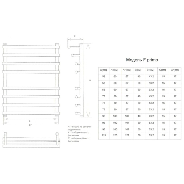 Водяной полотенцесушитель Двин F PRIMO 120/50