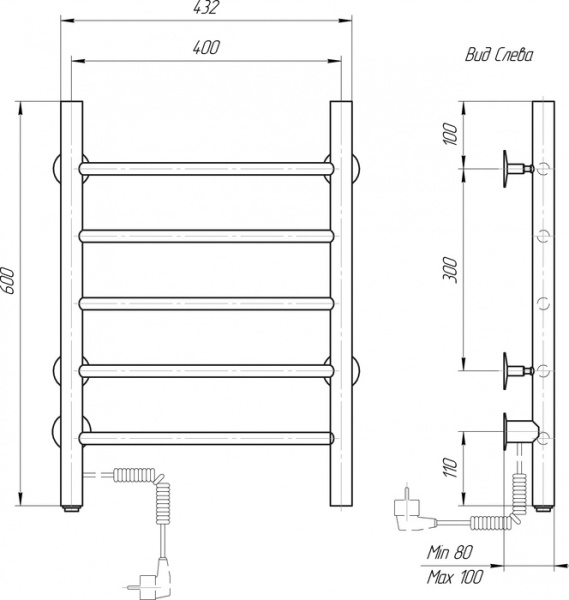 Электрический полотенцесушитель Domoterm DMT 109-5 40х60 ЧРН EK L